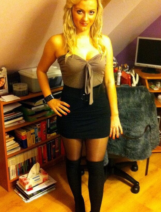 Kinga S. - polish blonde teen in pantyhose, heels and mini dress