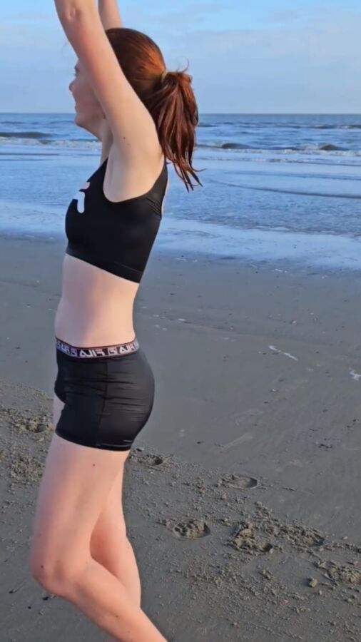 Ugly ginger pees at the beach