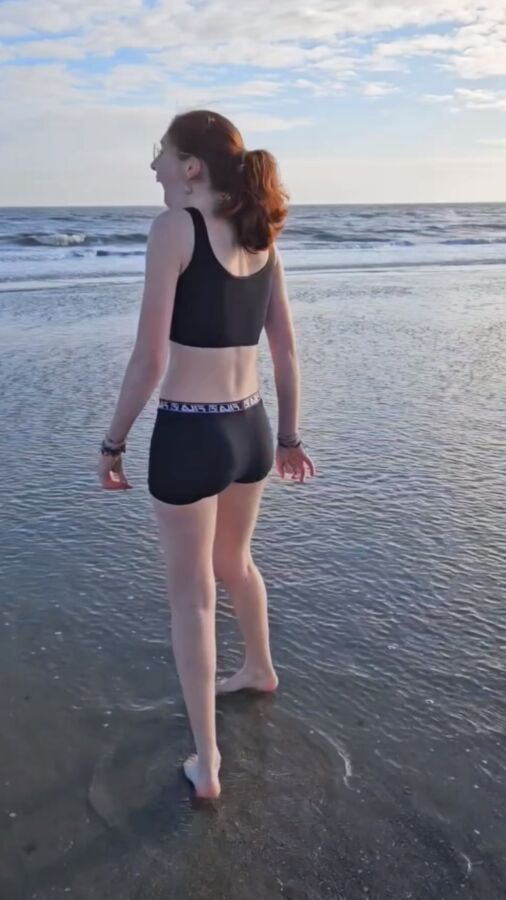 Ugly ginger pees at the beach