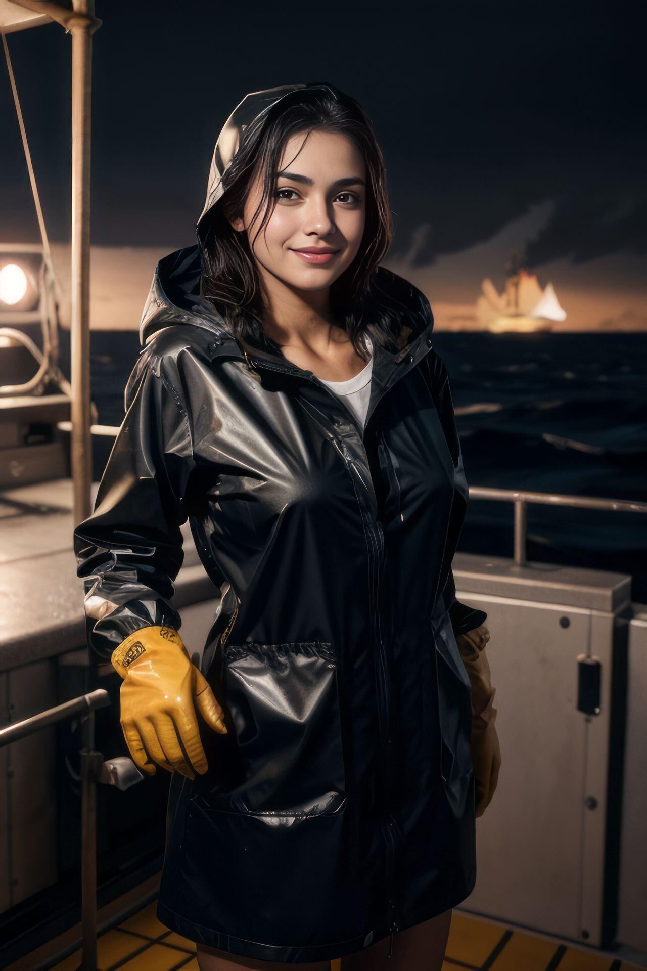 Vestido de látex AI KI brilhante com aparência molhada, jaqueta de chuva para meninas