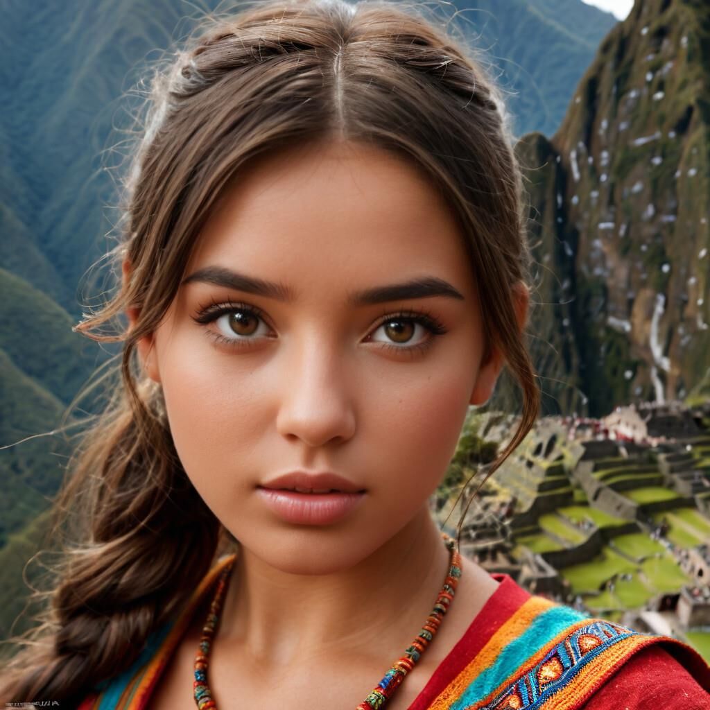 Native Peruvian woman at Machu Picchu