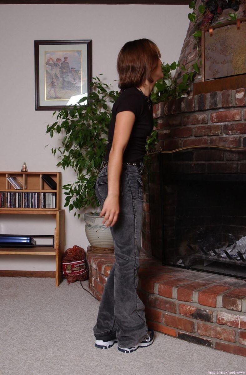 Teen Karma Black Top Gray Pants At Fireplace