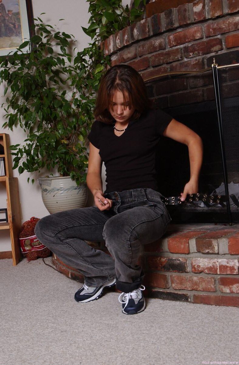 Teen Karma Black Top Gray Pants At Fireplace