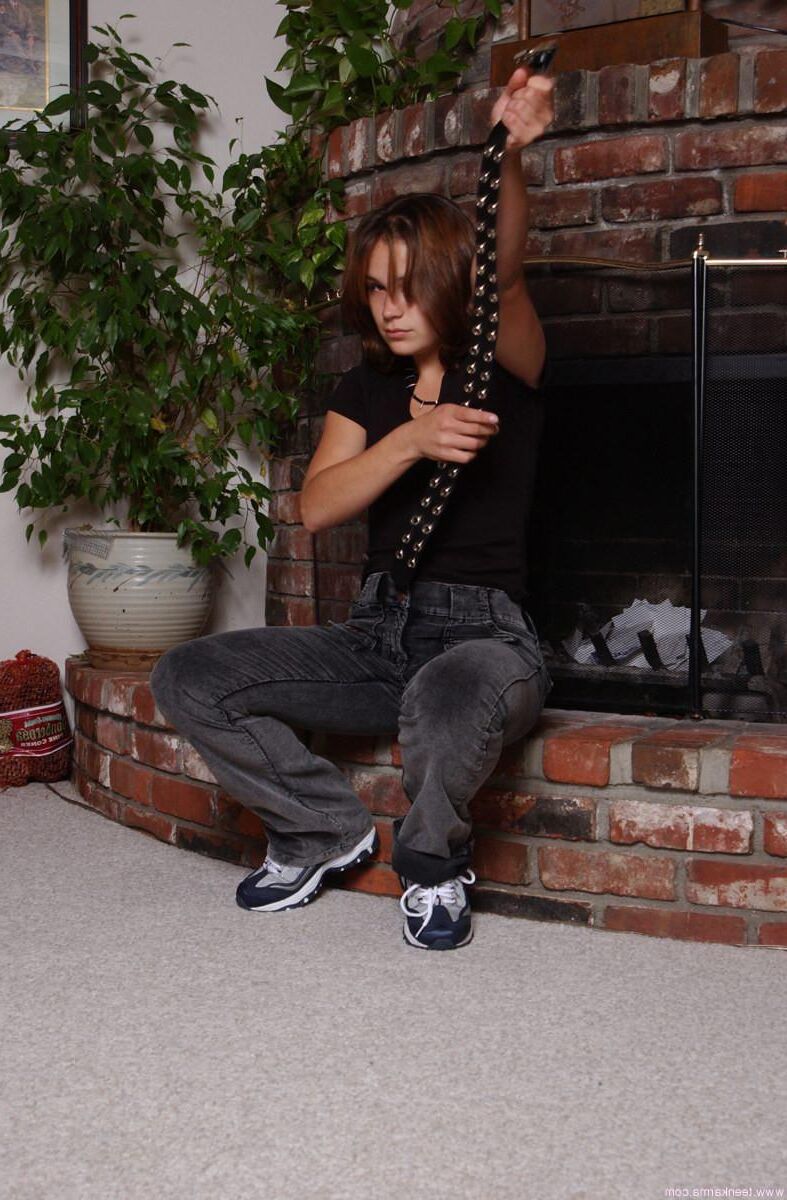 Teen Karma Black Top Gray Pants At Fireplace