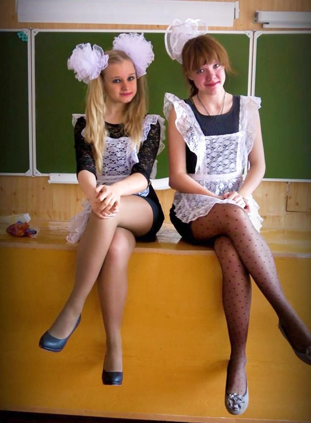 Russian schoolgirls in their frilly uniforms