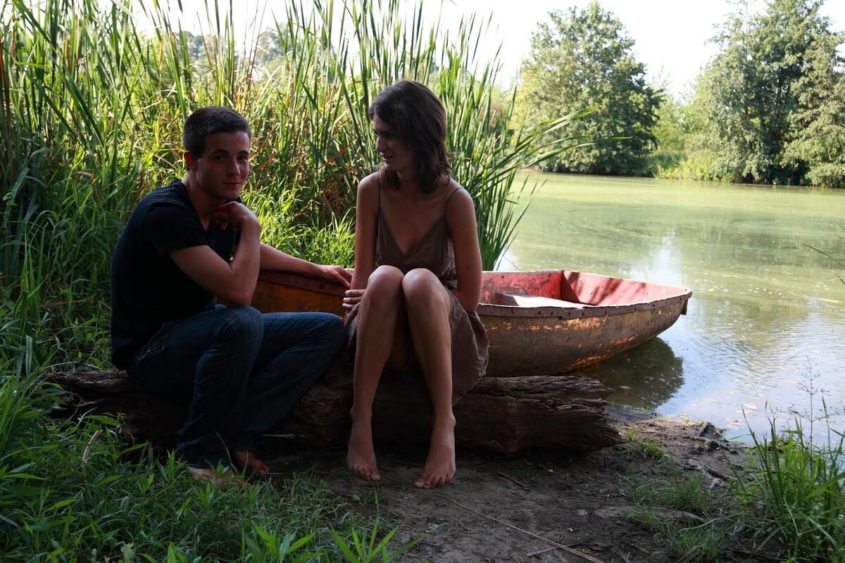 Hardcore Young couple outdoor sex brown dress and boat