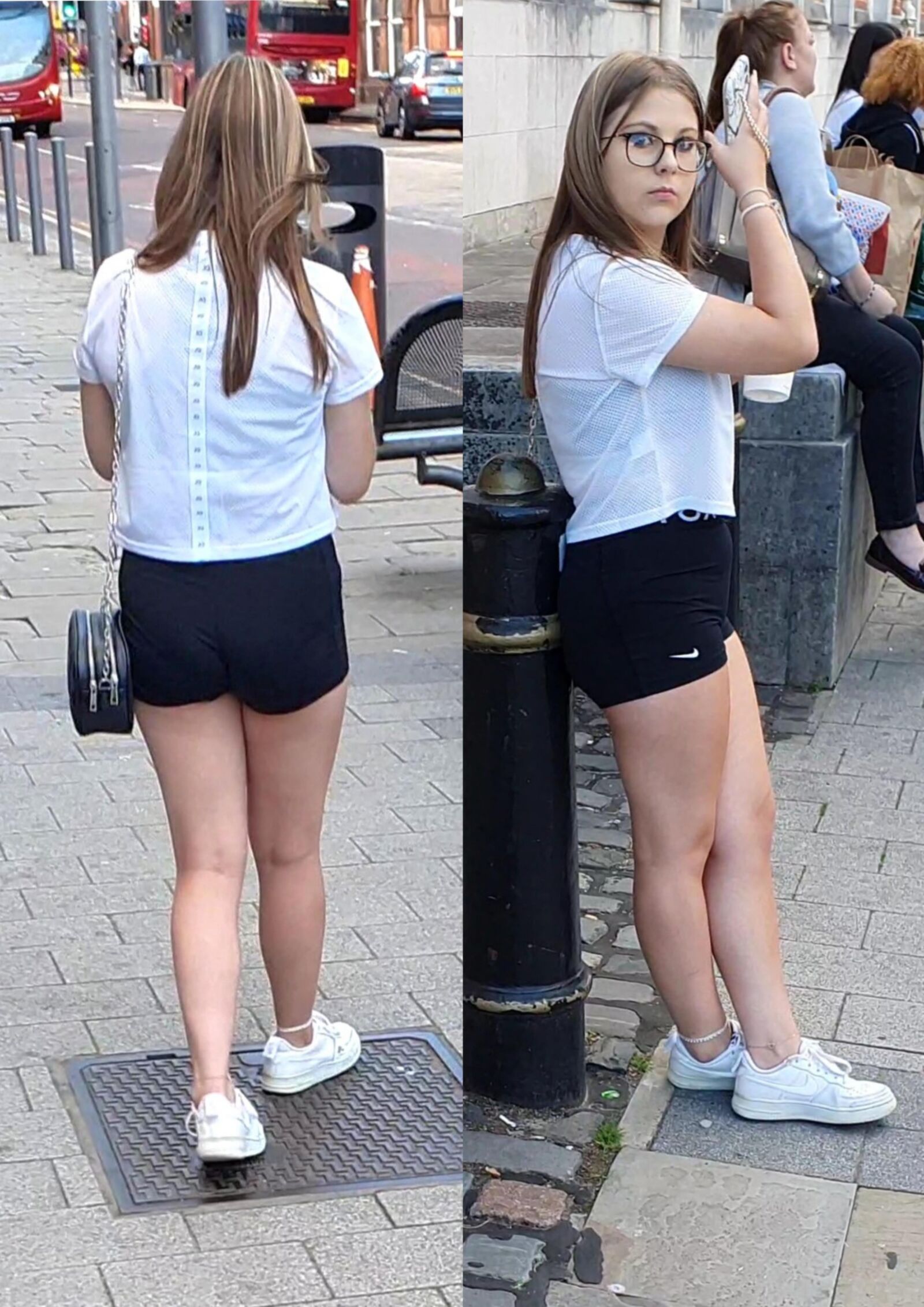[CANDID] GEEKY CHAV TEEN SHOWS OFF LEGS
