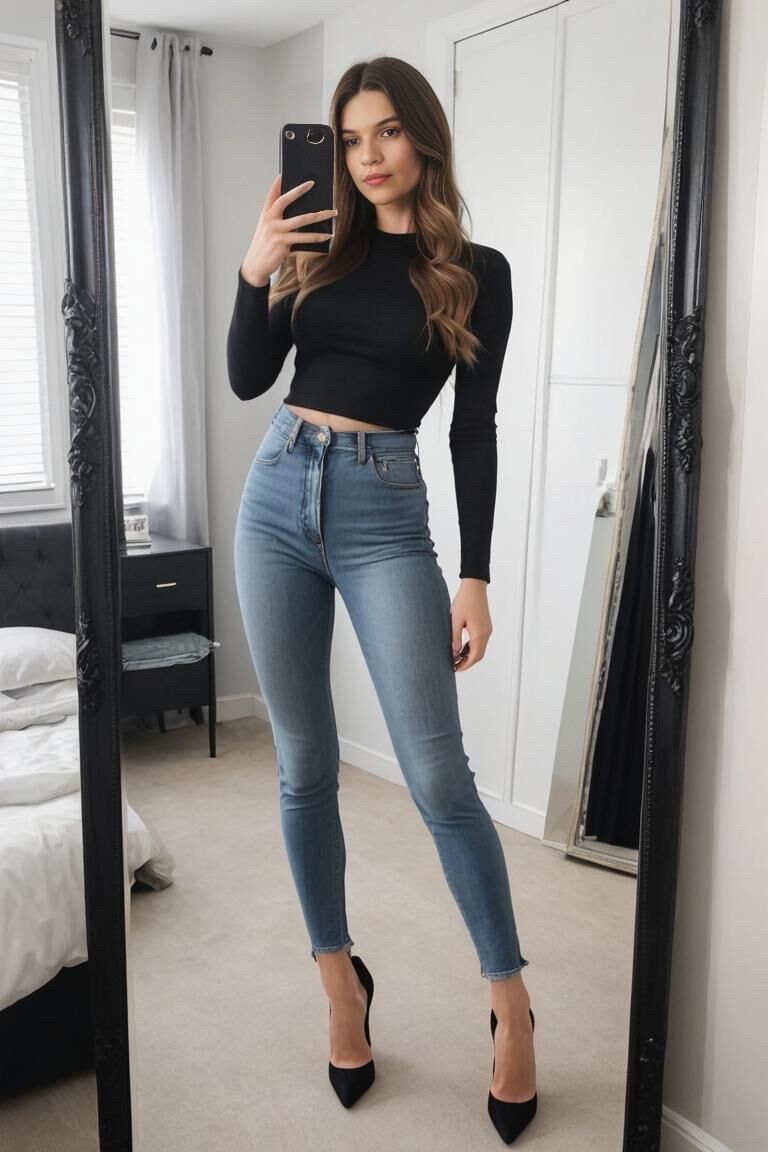 AI Girl modellieren Denim -Jeans
