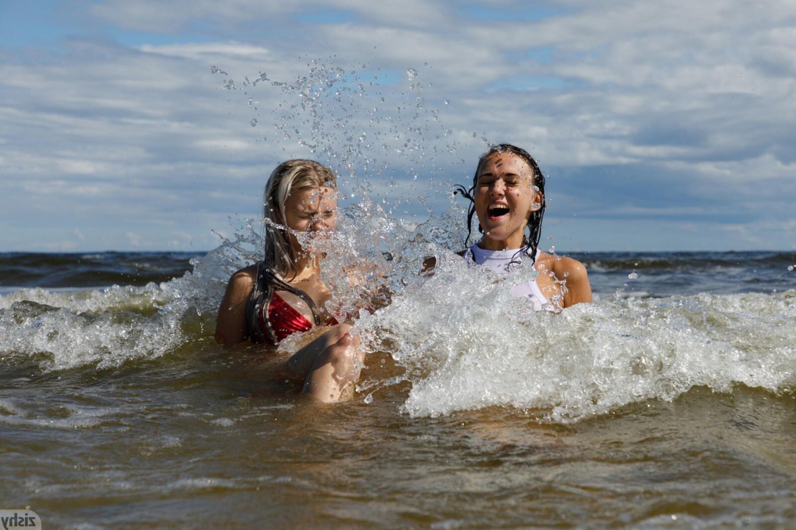 Lauma and Oxana nude at the beach 