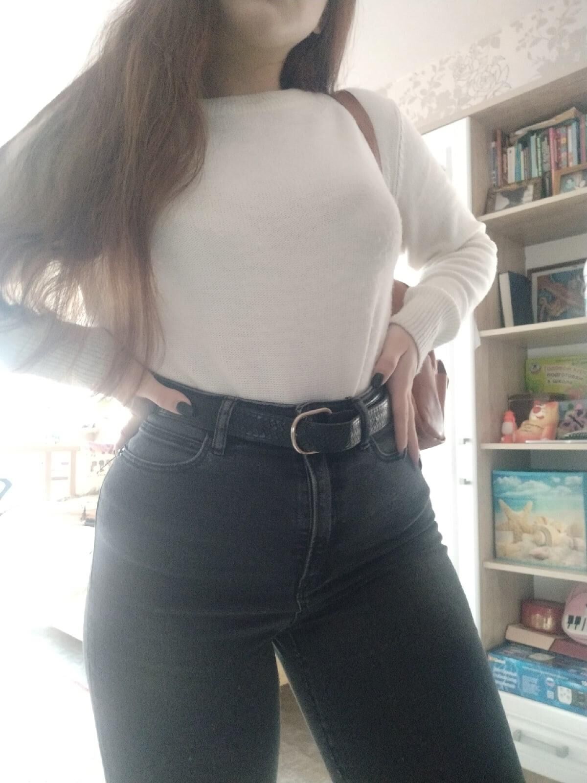 Shy brunette teen with an incredible body