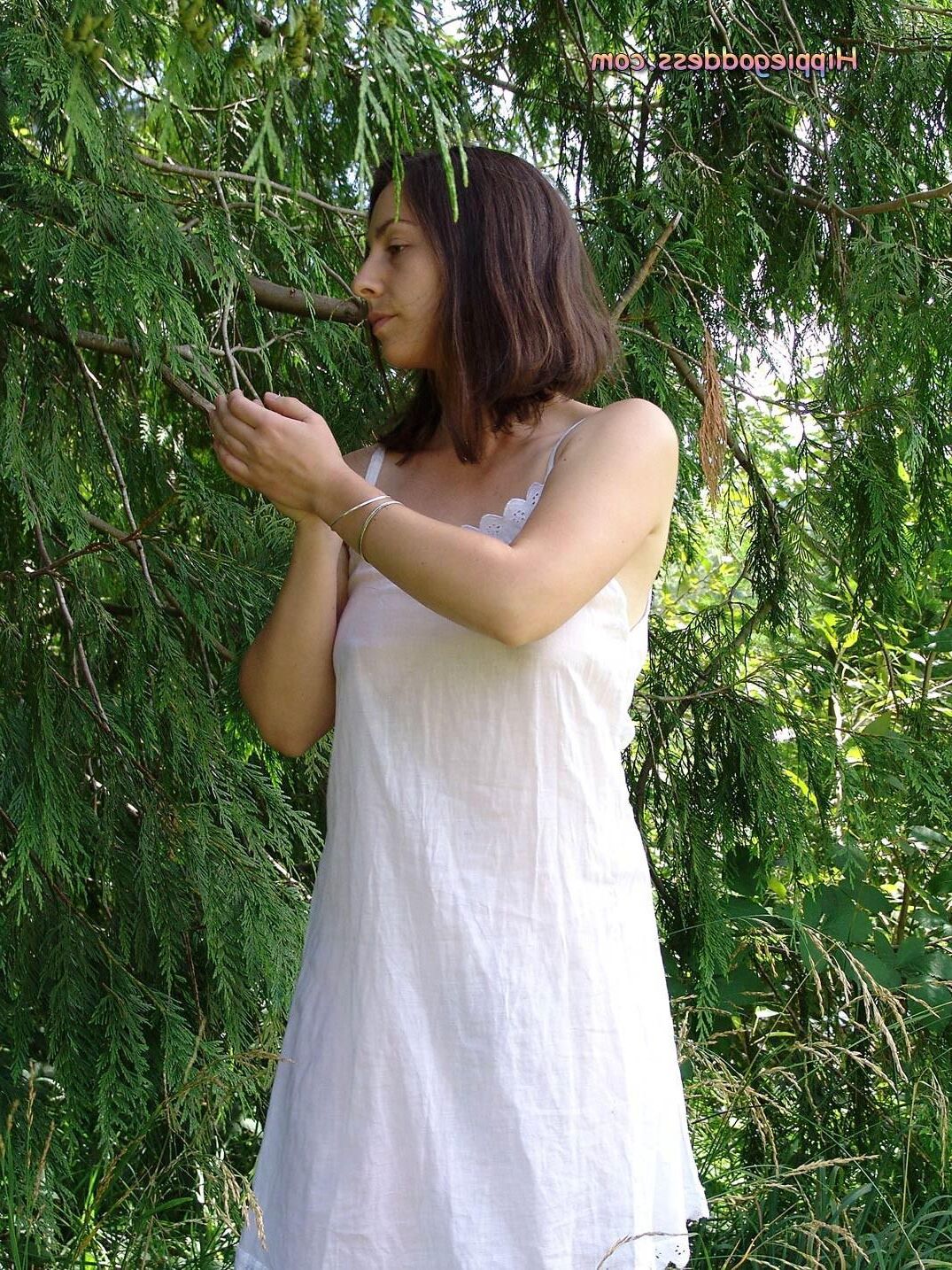 HippieGoddess Jade White dress outdoors