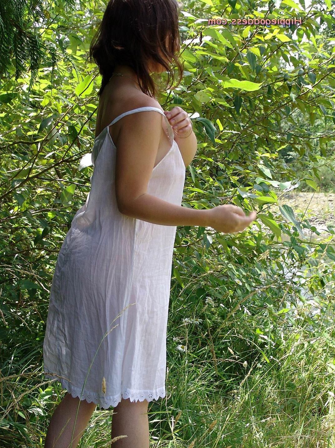 HippieGoddess Jade White dress outdoors
