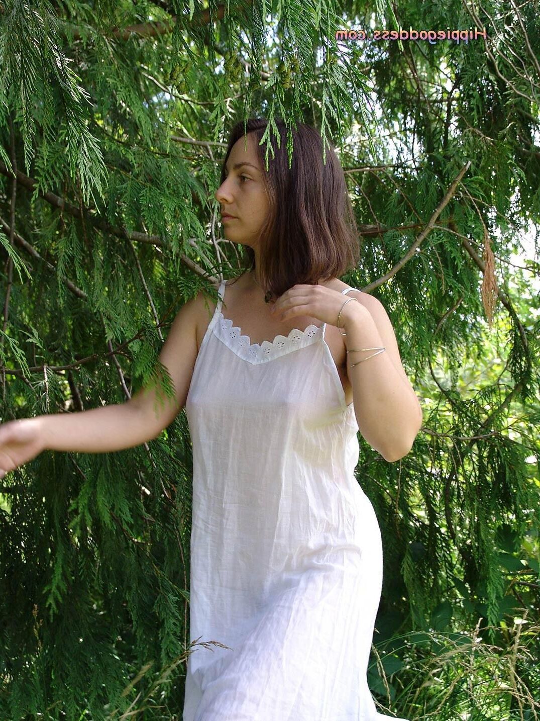HippieGoddess Jade White dress outdoors