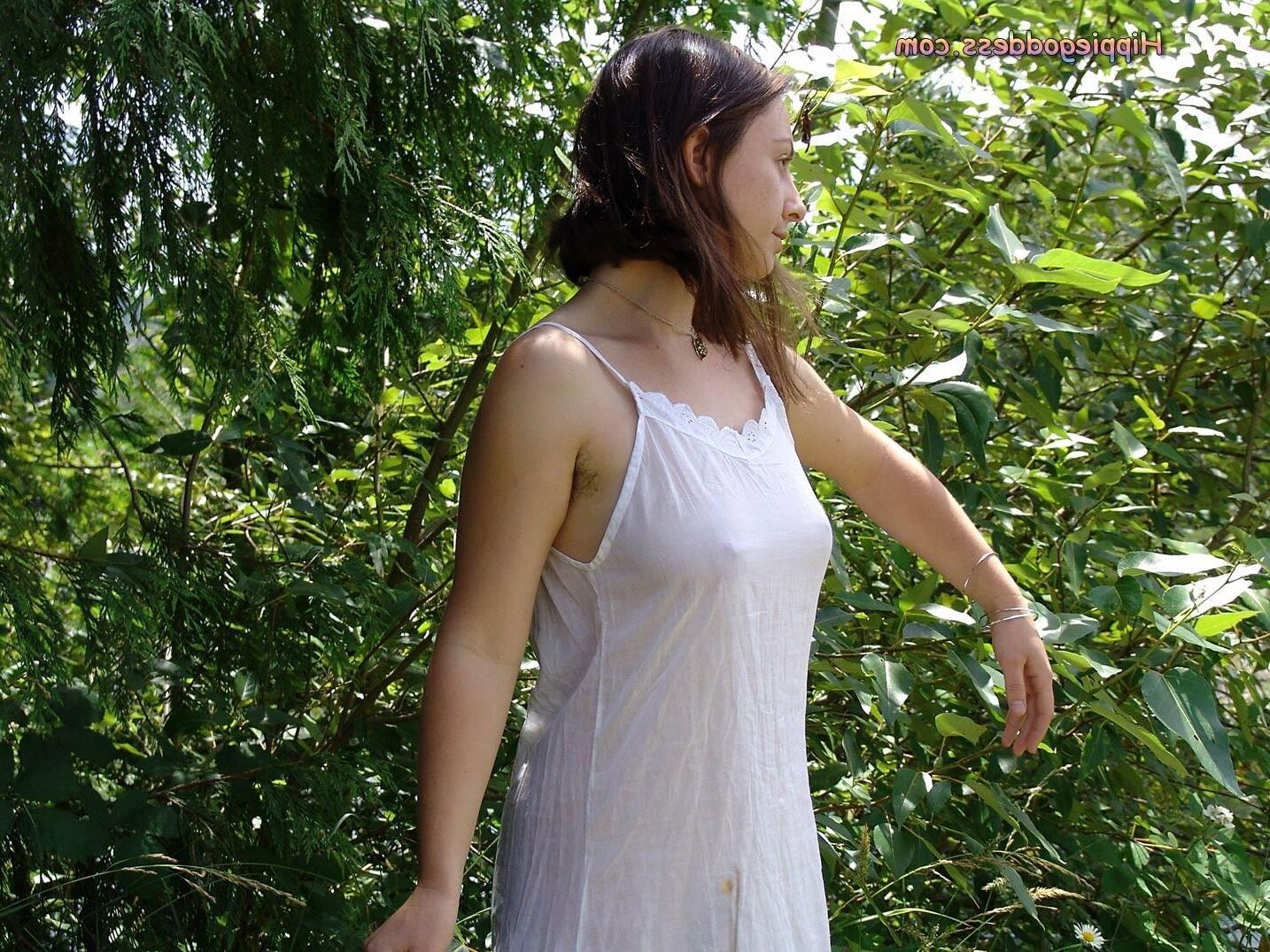 HippieGoddess Jade White dress outdoors