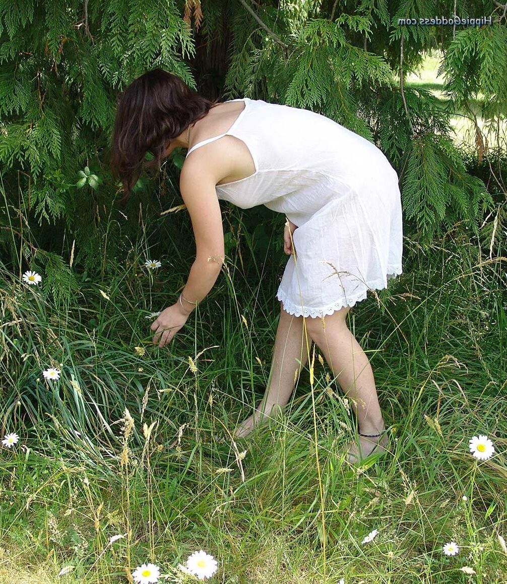 HippieGoddess Jade White dress outdoors