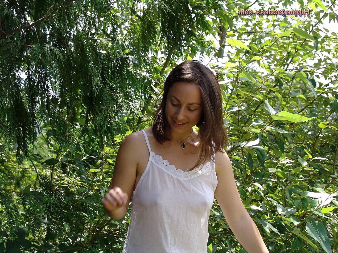 HippieGoddess Jade White dress outdoors