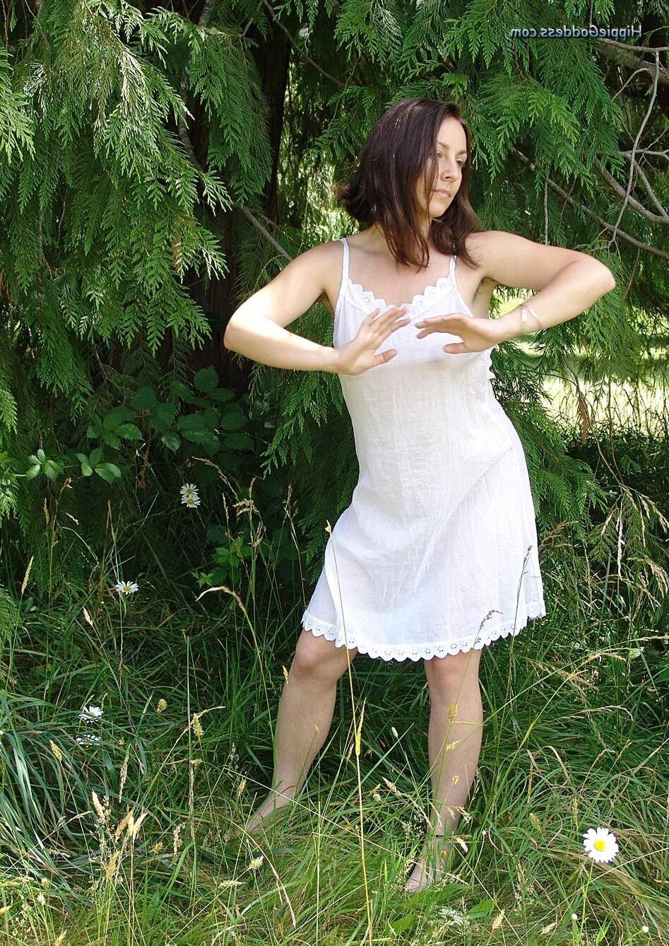 HippieGoddess Jade White dress outdoors