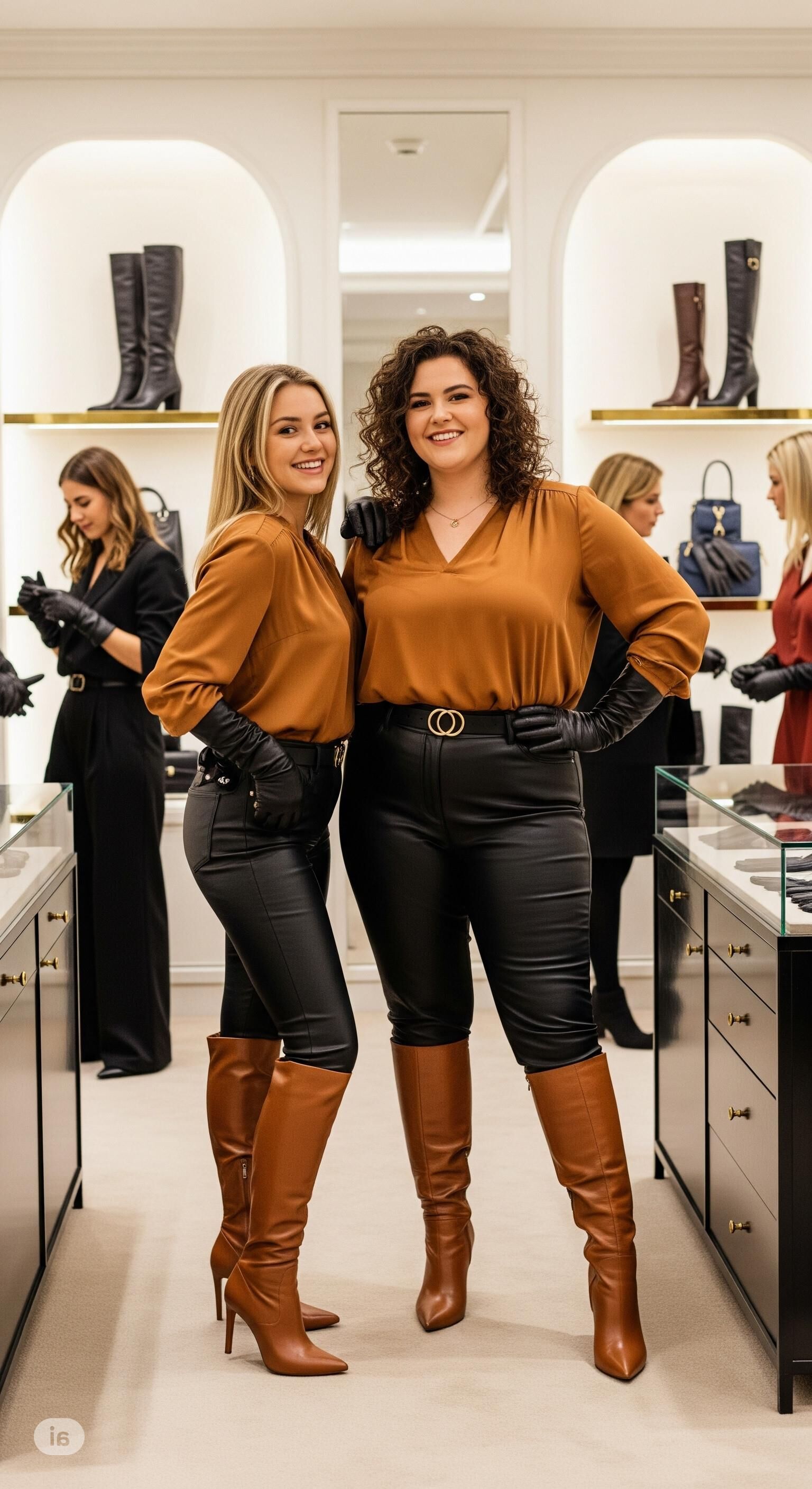 Botas de color caramelo y pantalones de cuero