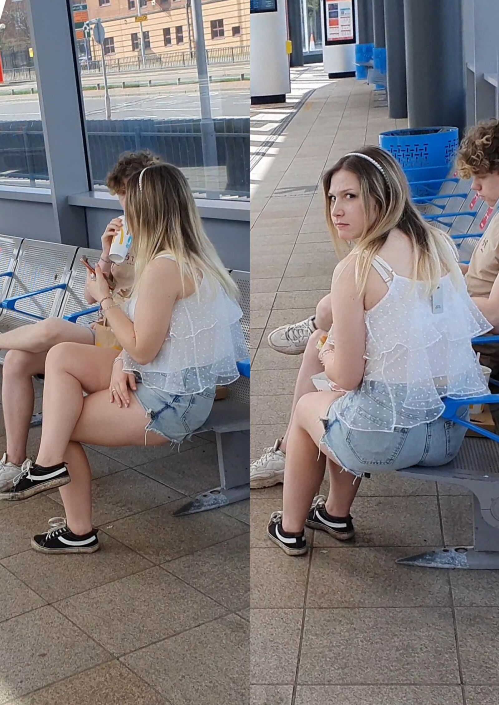 [CANDID] TEEN TEASES WITH LEGS AND CHEEKS