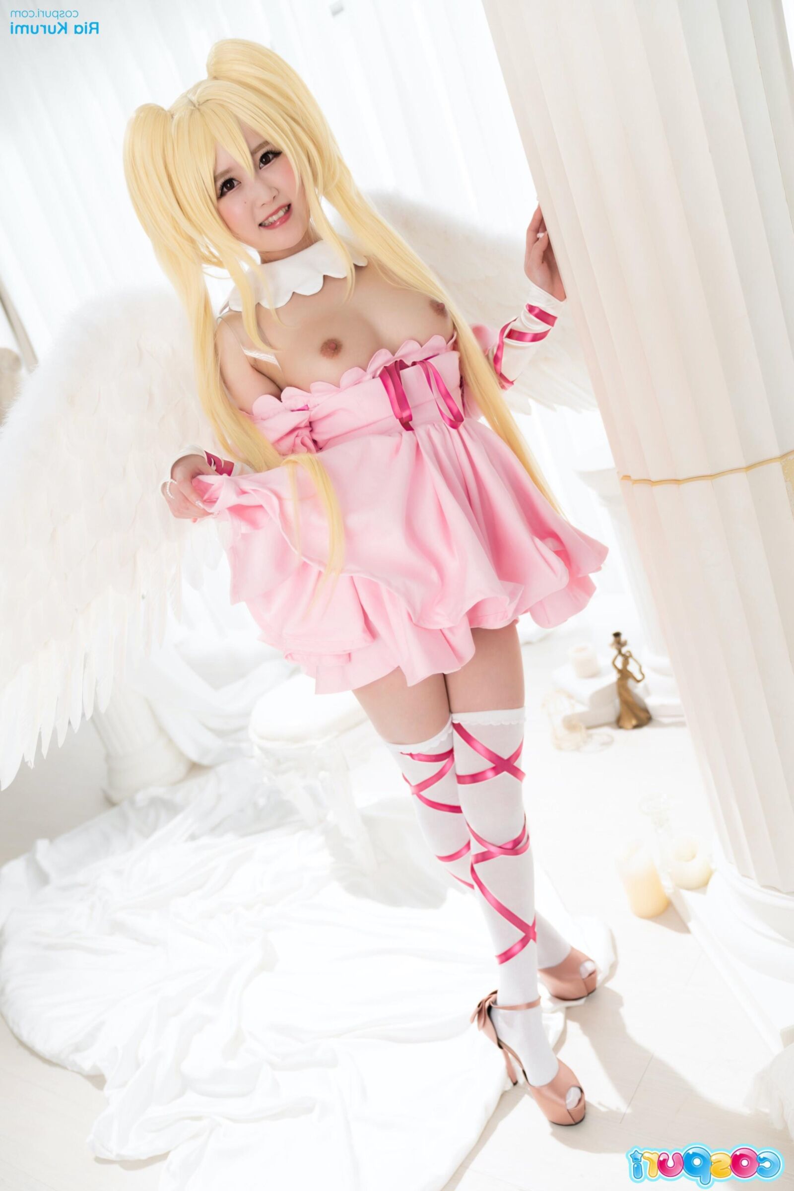 Vestido de festa rosa costuri ria kurumi