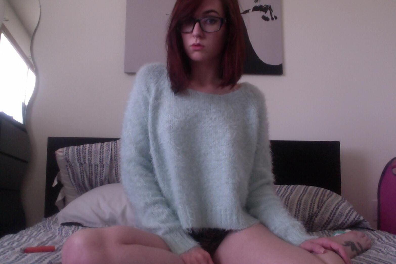 Nerdy tattooed teen selfies