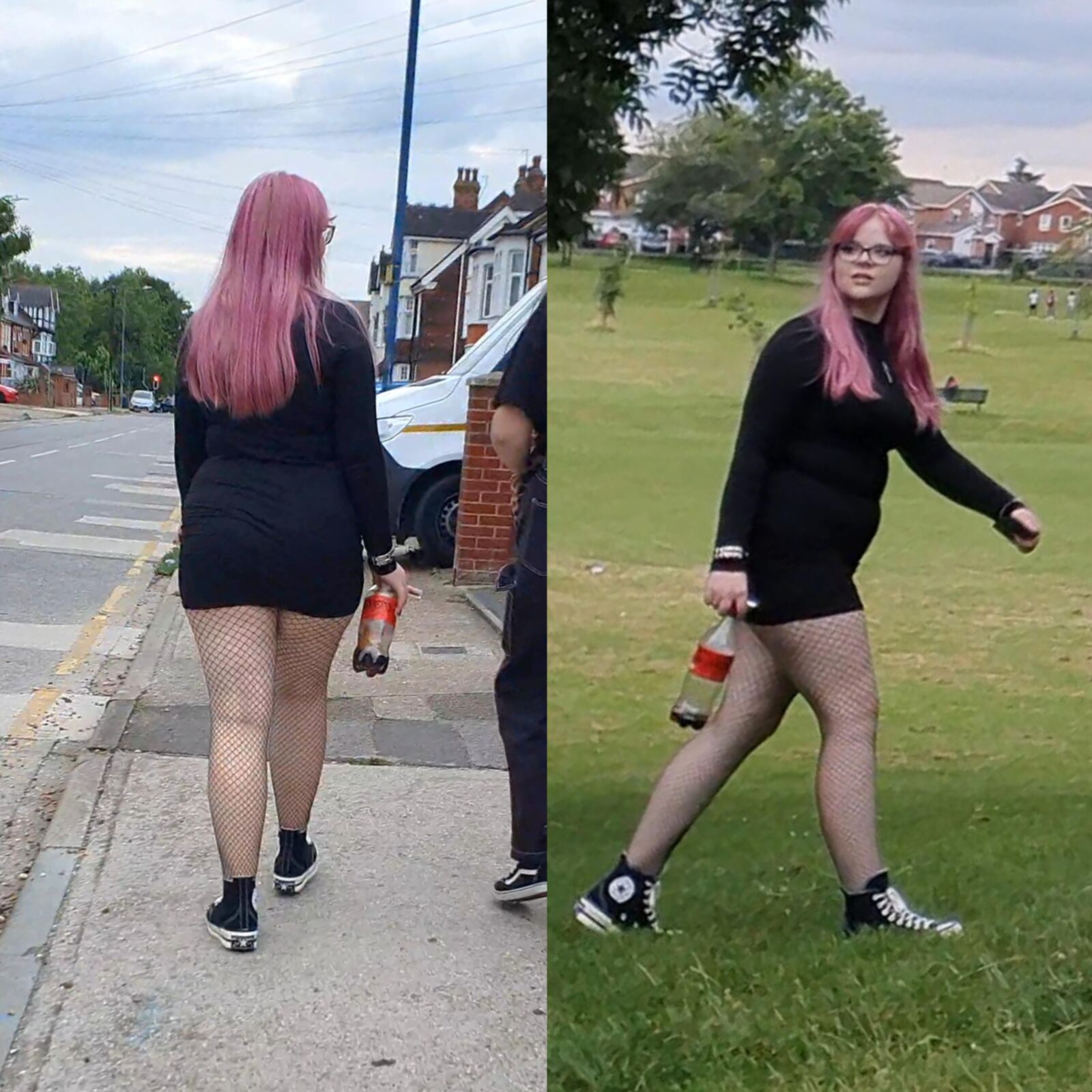 [CANDID] PINK HAIR GOTH PIGGY IN FISHNETS