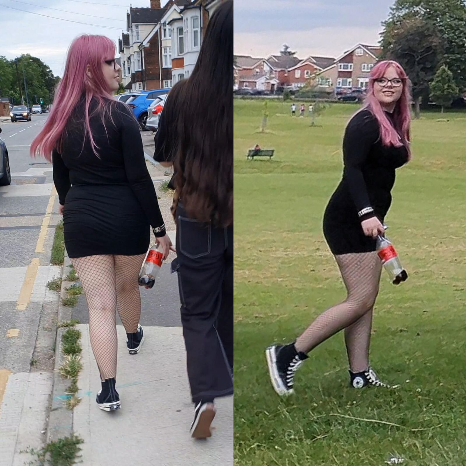 [CANDID] PINK HAIR GOTH PIGGY IN FISHNETS
