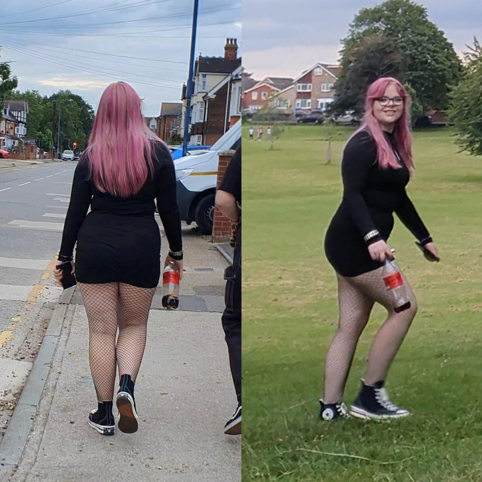 [CANDID] PINK HAIR GOTH PIGGY IN FISHNETS