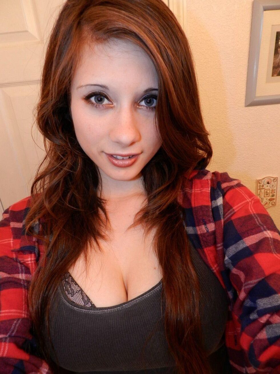 Big tit brunette teen teasing at home